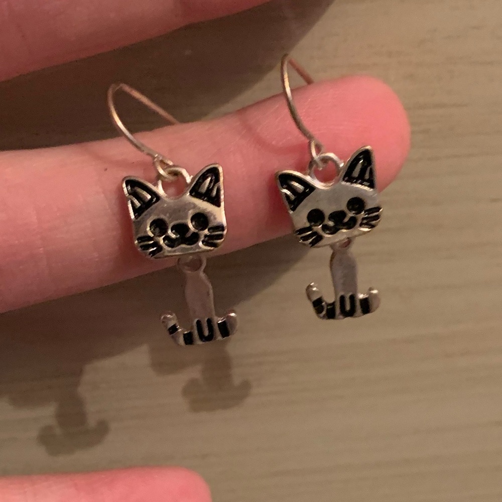 Silver Cat Earrings